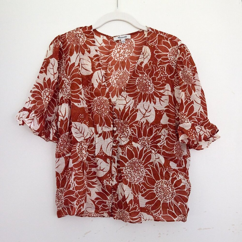 Madewell Silk Floral Orange and White Blouse Size 10